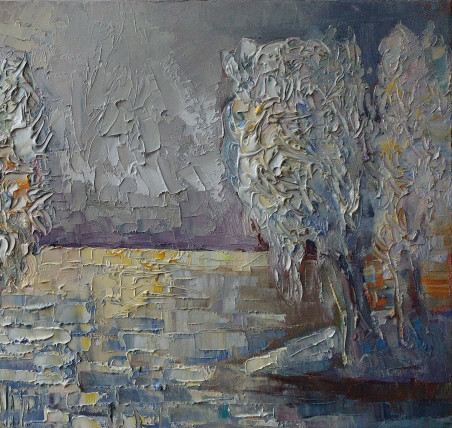 Frost original painting by Simonas Gutauskas. Lithuanian Landscape Paintings