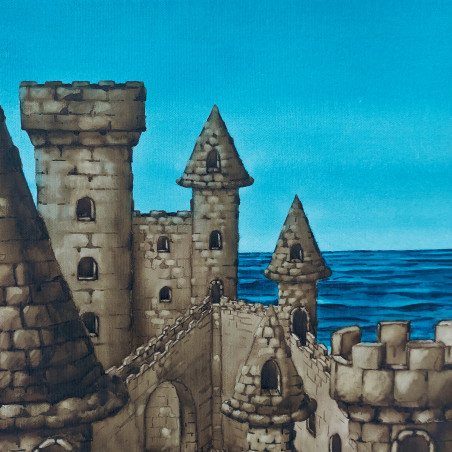 Sand castle original painting by Tomas Bernatonis. Home