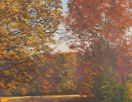 Golden autumn original painting by Vladimiras Jarmolo. Lithuanian Landscape Paintings