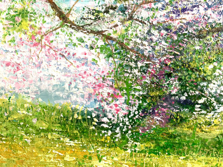 Centenary pear tree frost original painting by Nijolė Grigonytė Lozovska. Lithuanian Landscape Paintings