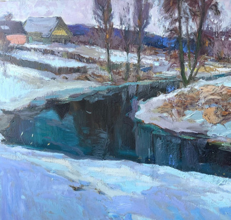 In the middle of the winter original painting by Valentinas Varnas. Home