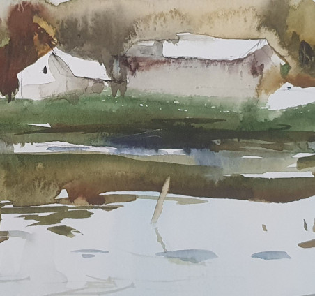 A pond original painting by Raimonda Rauluševičienė. Home