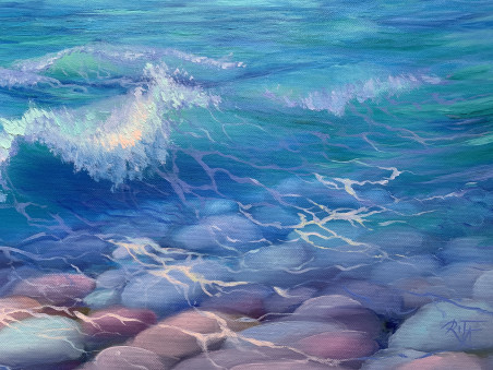 In the waves of the sea original painting by Rita Medvedevienė. Sea