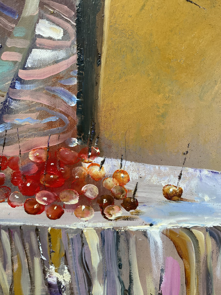 When the cherries ripen original painting by Alvydas Venslauskas. Animalistic Paintings