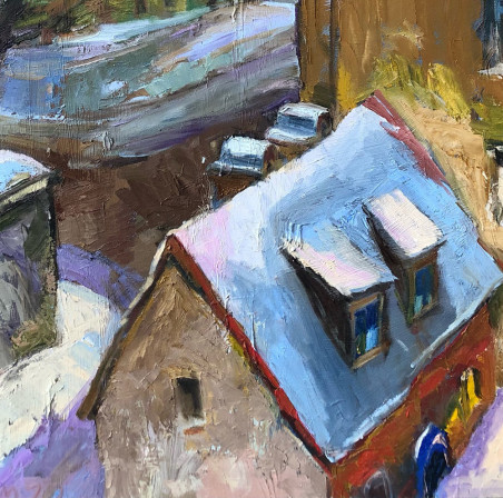 Roofs of Kaunas original painting by Valentinas Varnas. Urbanistic - Cityscape