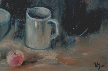 Dark still-life original painting by Vidmantas Jažauskas. Home