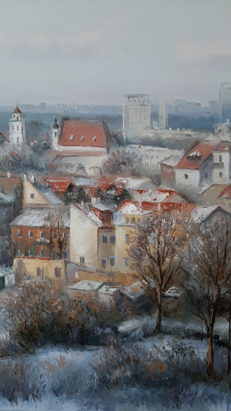 Panorama of the Old Town of Vilnius original painting by Aleksandras Lysiukas. Urbanistic - Cityscape