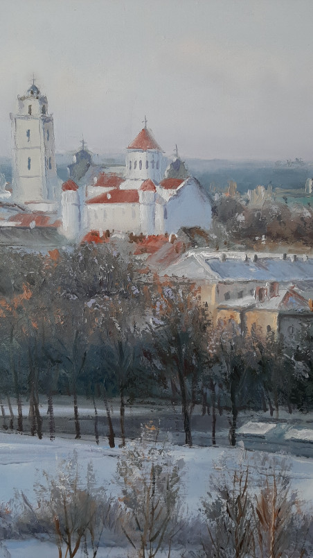 Panorama of the Old Town of Vilnius original painting by Aleksandras Lysiukas. Urbanistic - Cityscape