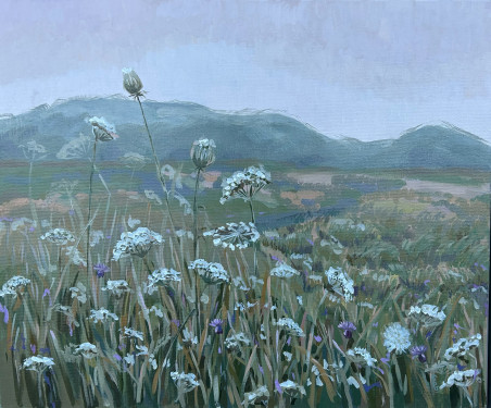 Meadow Down the Hill original painting by Gabrielė Prišmantaitė. Lithuanian Landscape Paintings