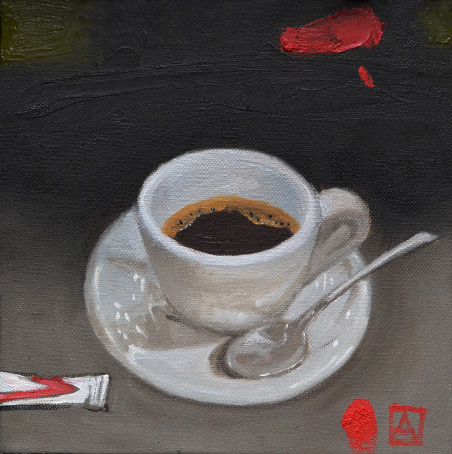 Coffee with sugar original painting by Artūras Braziūnas. Still-Life