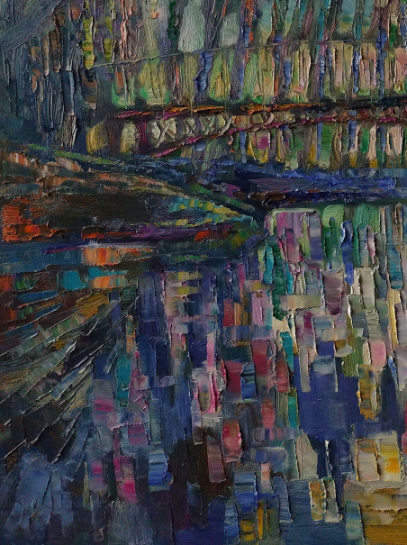 Cycle "Rivers. Footbridge" original painting by Simonas Gutauskas. Lithuanian Landscape Paintings