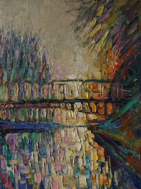 Cycle "Rivers. Footbridge" original painting by Simonas Gutauskas. Lithuanian Landscape Paintings