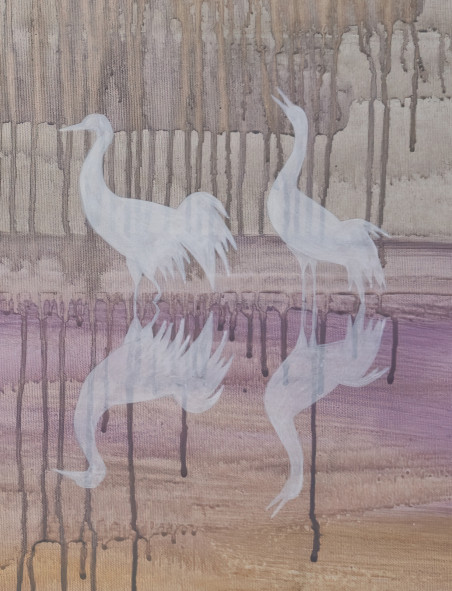 Cranes in the swamp original painting by Laura Aitmanė. Home