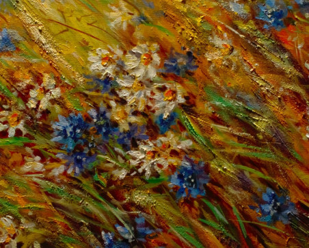 Cornflower field original painting by Irma Pažimeckienė. Lithuanian Landscape Paintings