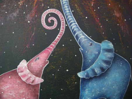 Moon for two original painting by Viktorija Labinaitė. Animalistic Paintings