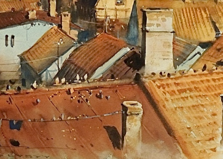 Roofs of Klaipėda original painting by Sergiy Lysyy. Home