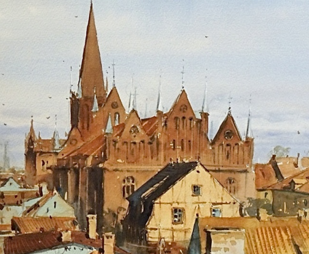 Roofs of Klaipėda original painting by Sergiy Lysyy. Home