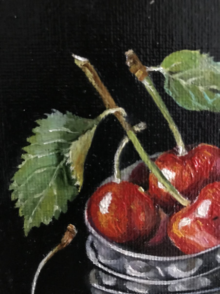 A jar of cherries original painting by Sigita Paulauskienė. Still-Life