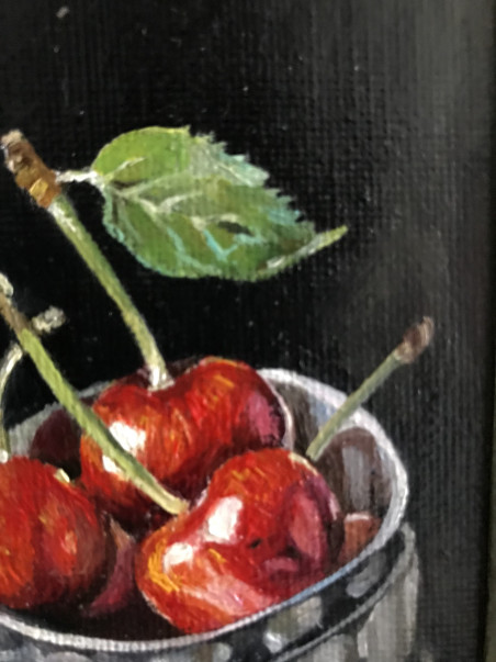 A jar of cherries original painting by Sigita Paulauskienė. Still-Life