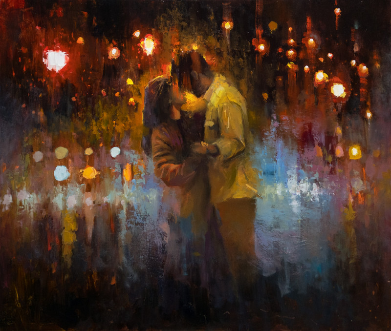 Dancing in the rain original painting by Alexander Jerochin. Paintings With People