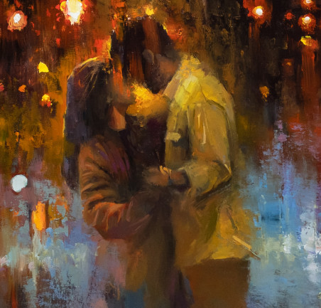 Dancing in the rain original painting by Alexander Jerochin. Paintings With People