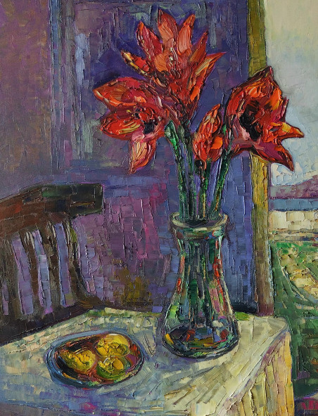 Still-life with amaryllis original painting by Simonas Gutauskas. Home