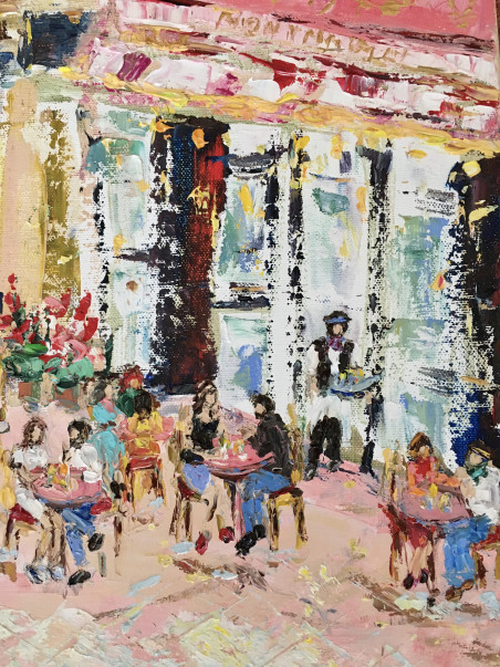 Cafe in Montmartre original painting by Vilma Gataveckienė. Urbanistic - Cityscape