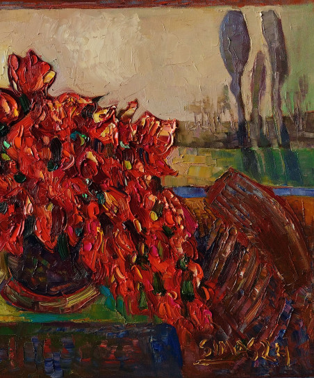 Still-life with red flowers original painting by Simonas Gutauskas. Home