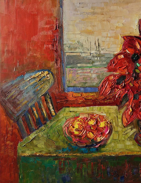 Still-life with red flowers original painting by Simonas Gutauskas. Home