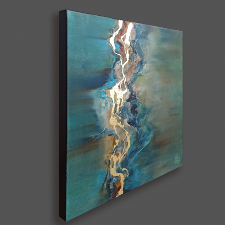 Golden river original painting by Daiva Rožukienė. Abstract Paintings