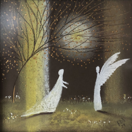 Meeting with an angel original painting by Rima Sadauskienė. Angels