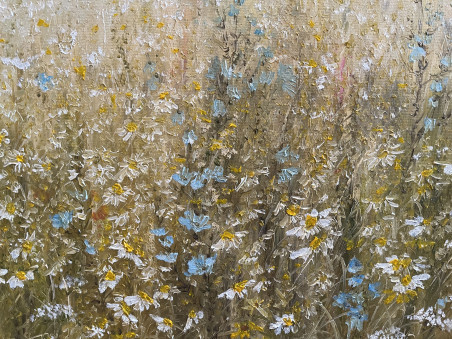 Wild chicory bloom original painting by Danutė Virbickienė. Lithuanian Landscape Paintings