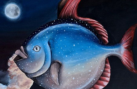 Stars on the fish original painting by Silvija Pupelytė. Fantastic