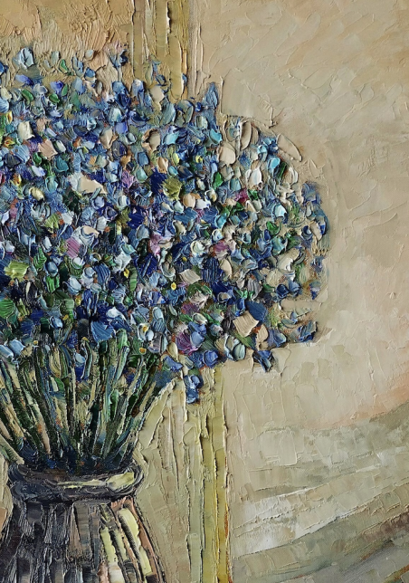 Blue flowers in a vase original painting by Simonas Gutauskas. Home