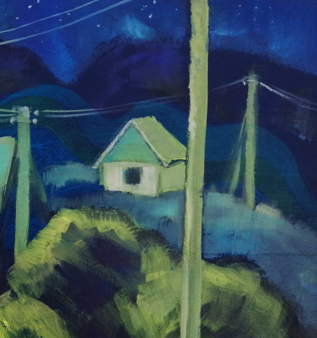 Night in the village original painting by Vidmantas Jažauskas. Home