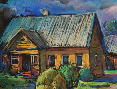 Village in Molėtai district original painting by Dmytro Hunts. Home