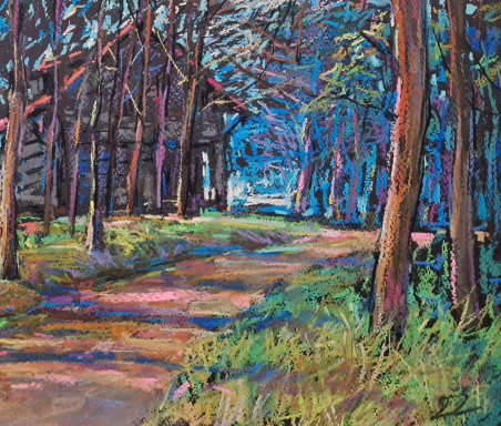 Pine forest in Druskininkai original painting by Dmytro Hunts. Home