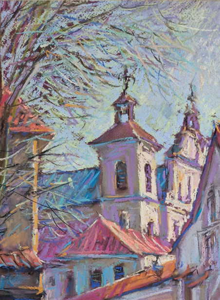 St. Ignoto street in Vilnius original painting by Dmytro Hunts. Lithuanian Landscape Paintings