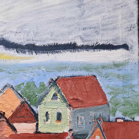 Pervalka cottages original painting by Gitas Markutis. Home