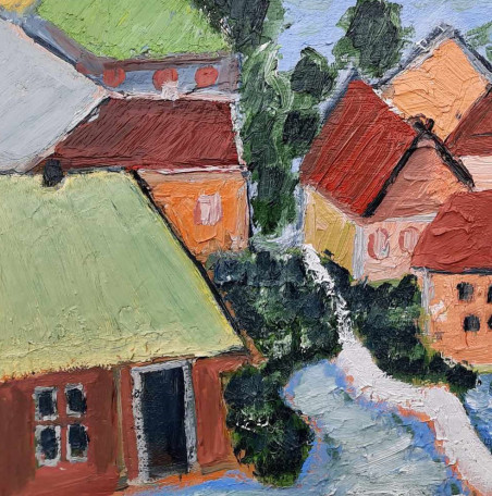 Pervalka cottages original painting by Gitas Markutis. Home