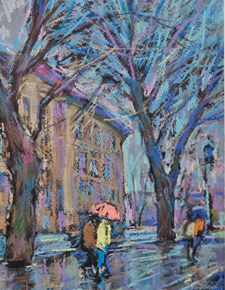 Spring rain in the old town of Vilnius original painting by Dmytro Hunts. Home