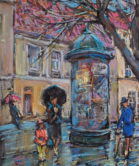 Spring rain in the old town of Vilnius original painting by Dmytro Hunts. Home