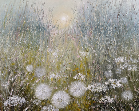 Meet the morning original painting by Danutė Virbickienė. Talk Of Flowers