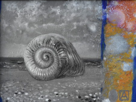 Shell original painting by Artūras Braziūnas. Marine Art