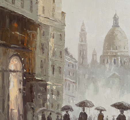 Rain in the City original painting by Rimantas Virbickas. Home