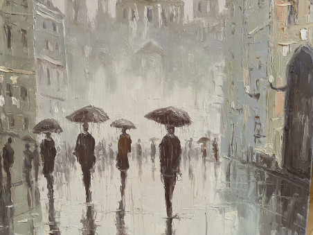 Rain in the City original painting by Rimantas Virbickas. Home