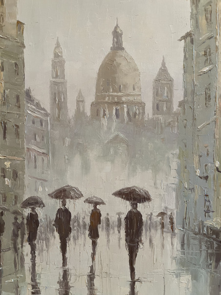 Rain in the City original painting by Rimantas Virbickas. Home