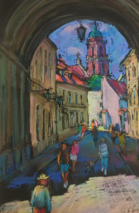 In the shadow of the arch. Vilnius original painting by Dmytro Hunts. Home