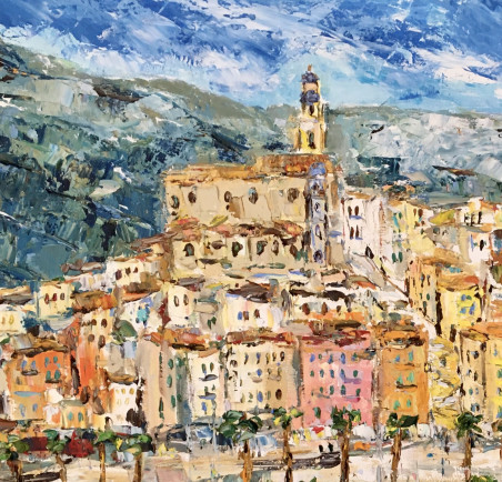 Menton coast original painting by Vilma Gataveckienė. Lithuanian Landscape Paintings