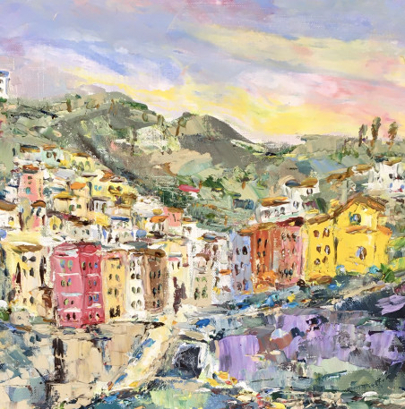 Day in Riomaggiore original painting by Vilma Gataveckienė. Lithuanian Landscape Paintings